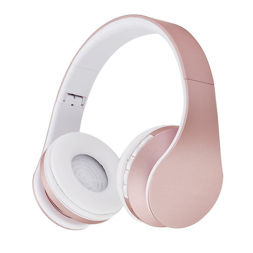rose gold wireless bluetooth earphones stereo foldable headphones over ear headset FM radio TF card with microphone for phone