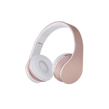 Load image into Gallery viewer, rose gold wireless bluetooth earphones stereo foldable headphones over ear headset FM radio TF card with microphone for phone